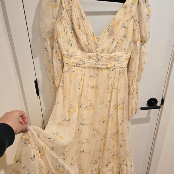 Floral Print Chiffon Illusion Tiered Puff Dress Mac Duggal - Picture 12 of 14